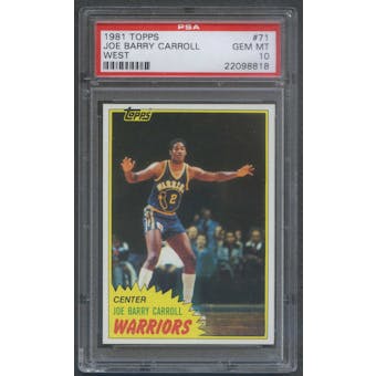 1981/82 Topps Basketball #W71 Joe Barry Carroll Rookie PSA 10 (GEM MT) *8818