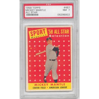 1958 Topps Baseball #487 Mickey Mantle All Star PSA 7 (NM) *8922
