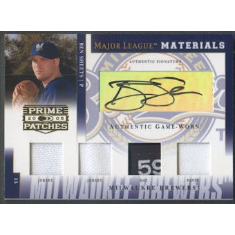 2005 Prime Patches #8 Ben Sheets Major League Quad Jersey Hat Pants Auto #003/100