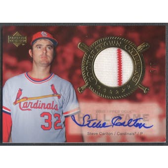 2005 Upper Deck Hall of Fame #SC1 Steve Carlton Cooperstown Calling Material Gold Jersey Auto #1/5