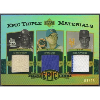 2006 Upper Deck Epic #GPS Bob Gibson Mark Prior Tom Seaver Triple Materials Jersey #83/99