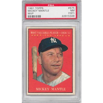 1961 Topps Baseball #475 Mickey Mantle MVP PSA 7 (ST) (NM) *5348