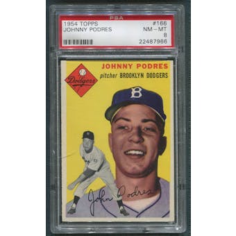 1954 Topps Baseball #166 Johnny Podres PSA 8 (NM-MT) *7966