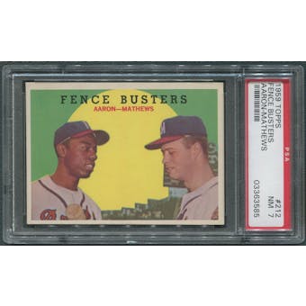 1959 Topps #212 Hank Aaron & Eddie Mathews Fence Busters PSA 7 (NM) *3585