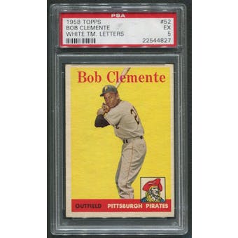 1958 Topps Baseball #52 Roberto Clemente White Letters PSA 5 (EX) *4827