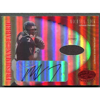 2001 Leaf Certified Materials #133 Michael Vick Mirror Red Rookie Jersey Auto #021/150