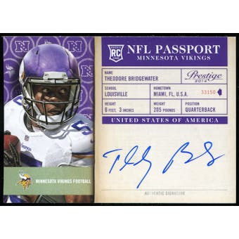 2014 Panini Prestige NFL Passport Signatures #2 Teddy Bridgewater Autograph