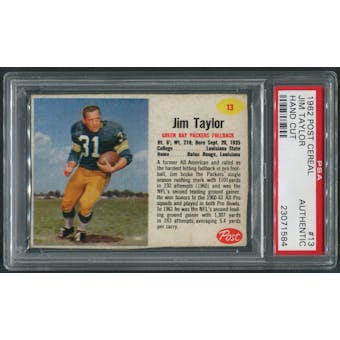 1962 Post Cereal #13 Jim Taylor PSA (Authentic) *1584