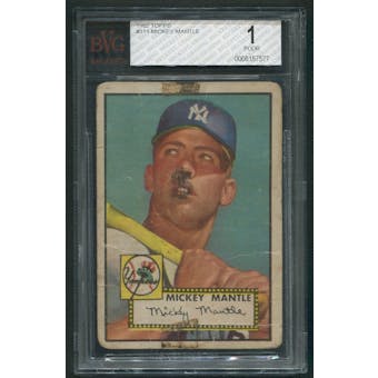 1952 Topps Baseball #311 Mickey Mantle Rookie BVG 1 (POOR) *7577