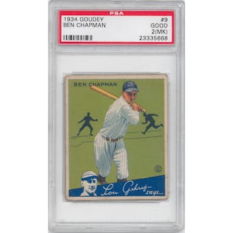 1934 Goudey Baseball #9 Ben Chapman BVG 2 (GOOD) *5668