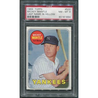 1969 Topps Baseball #500 Mickey Mantle Last Name In Yellow PSA 8 (NM-MT) *1884