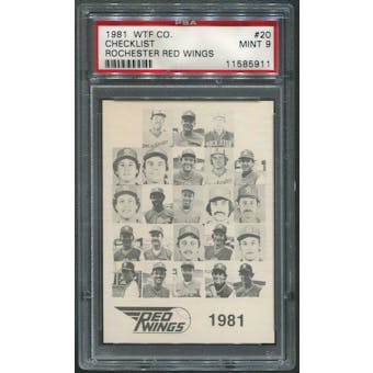 1981 Rochester Red Wings WTF #20 Team Photo Checklist PSA 9 (MINT) *5911