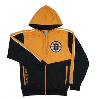 Boston Bruins Old Time Hockey Chaser Black & Gold Full Zip Hoodie Fleece (Adult XL)