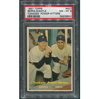 1957 Topps #407 Mickey Mantle & Yogi Berra Yankees Power Hitters PSA 8 (NM-MT) *9842