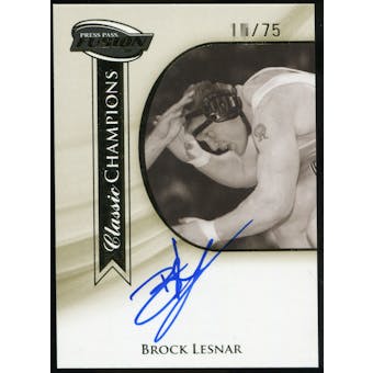 2009 Press Pass Fusion Brock Lesnar Classic Champions Autograph Blue Ink Gold Version /75 #CCHBL