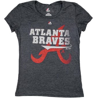 Atlanta Braves Majestic Navy Take That Tee Shirt (Womens S)