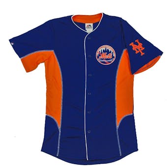 New York Mets Majestic Royal & Orange Team Leader Button Up Jersey (Adult M)
