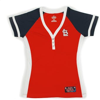 St. Louis Cardinals Majestic Red League Diva 3 Button Performance Tee Shirt (Womens S)