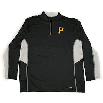 Pittsburgh Pirates Majestic Black 1/4 Zip Team Stats L/S Performance Tee Shirt (Adult M)