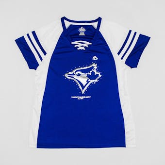 Toronto Blue Jays Majestic Royal Blue Draft Me V-Neck Lace Up Tee Shirt (Womens M)