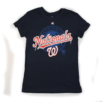 Washington Nationals Majestic Navy Hype-Tastic Tee Shirt (Womens S)