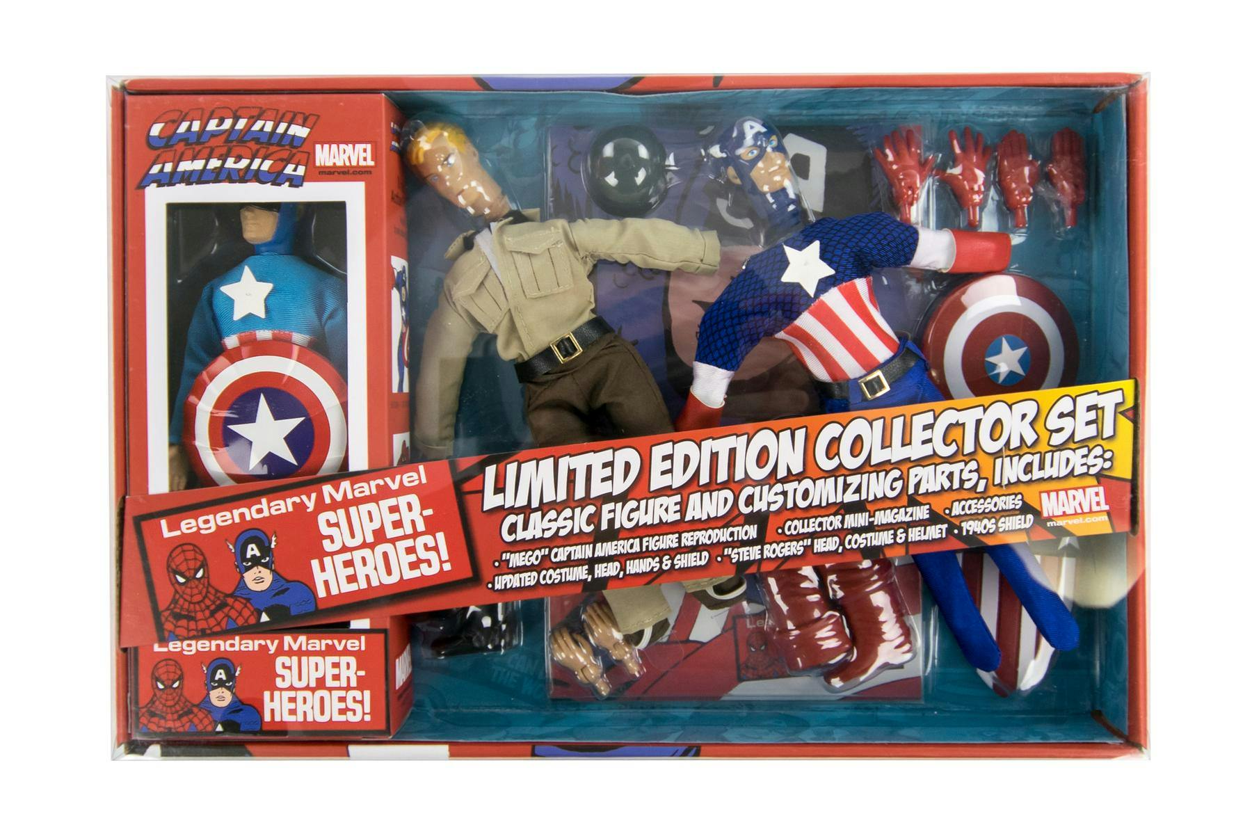 Marvel Captain America 8 Inch Mego Style Retro Action Figure Set Da Card World