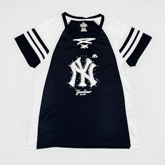 New York Yankees Majestic Navy & White Draft Me V-Neck Lace Up Tee Shirt (Womens M)
