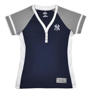 New York Yankees Majestic Navy League Diva 3 Button Performance Tee Shirt (Womens M)