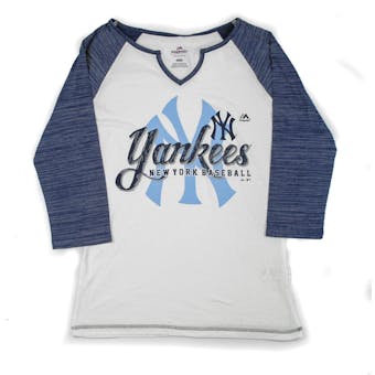 New York Yankees Majestic White Victory Is Sweet 3/4 Sleeve Tee Shirt (Womens M)
