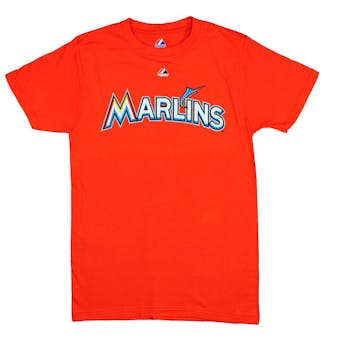 Miami Marlins Majestic Orange Wordmark Tee Shirt (Adult S)