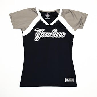 New York Yankees Majestic Navy Forged Classic V-Neck Tee (Womens S)