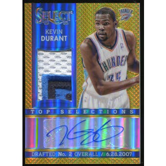 2013/14 Panini Select Top Selections Jersey Autographs Prizms Gold #15 Kevin Durant 2/10