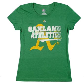 Oakland Athletics Majestic Green Take That Dual Blend Tee Shirt (Womens XL)