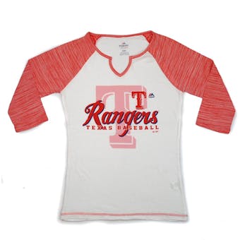 Texas Rangers Majestic Red & White Victory is Sweet 3/4 Sleeve Tee Shirt (Womens S)