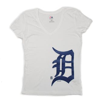 Detroit Tigers Majestic White Surefire Victory Tee Shirt (Womens M)