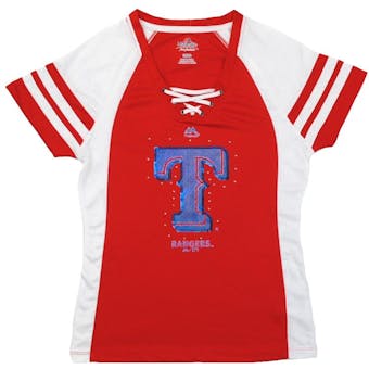 Texas Rangers Majestic Red Draft Me V-Neck Lace Up Tee Shirt