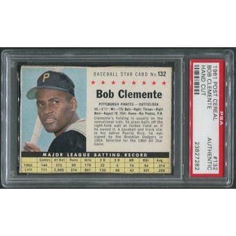 1961 Post Baseball #132 Roberto Clemente Hand Cut PSA Authentic