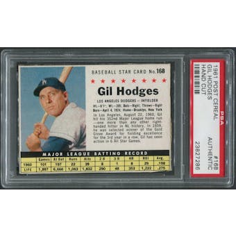 1961 Post Baseball #168 Gil Hodges Hand Cut PSA Authentic