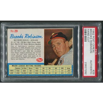 1962 Post Baseball #29 Brooks Robinson Hand Cut PSA Authentic