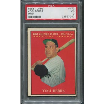 1961 Topps Baseball #472 Yogi Berra MVP PSA 3 (VG)