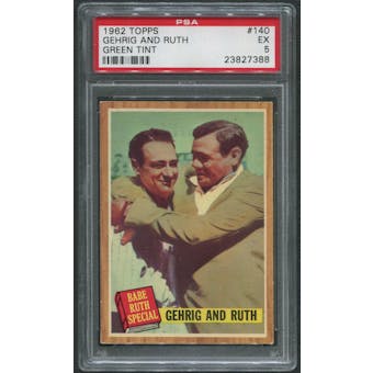 1962 Topps Baseball #140 Babe Ruth Special Gehrig and Ruth Green Tint PSA 5 (EX)