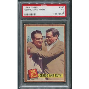 1962 Topps Baseball #140 Babe Ruth Special Gehrig and Ruth PSA 3 (VG)