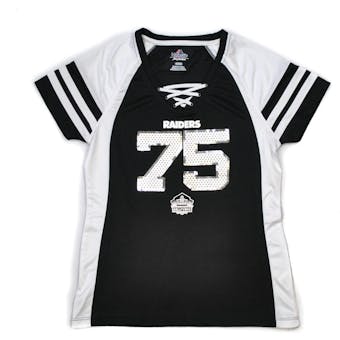Howie Long Oakland Raiders Majestic Black HOF Draft Him VII V-Neck Tee Shirt  (Womens XL)