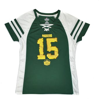 Bart Starr Green Bay Packers Majestic Green HOF Draft Him VII V-Neck Tee Shirt (Womens S)