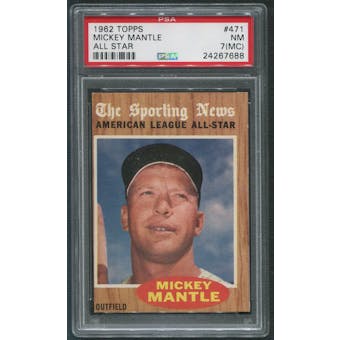 1962 Topps Baseball #471 Mickey Mantle All Star PSA 7 (NM) (MC)