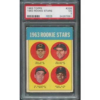 1963 Topps #228 Rookie Stars Max Alvis Bob Bailey Tony Oliva Ed Kranepool Rookie PSA 3 (VG)