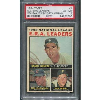 1964 Topps Baseball #1 NL ERA Leaders Sandy Koufax Dick Ellsworth Bob Friend PSA 6 (EX-MT)