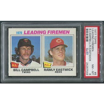 1977 Topps Baseball #8 Leading Firemen Bill Campbell Rawly Eastwick PSA 8 (NM-MT)