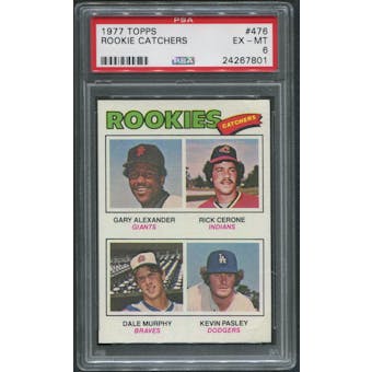 1977 Topps #476 Rookie Catchers Gary Alexander Rick Cerone Dale Murphy Kevin Pasley Rookie PSA 6 (EX-MT)