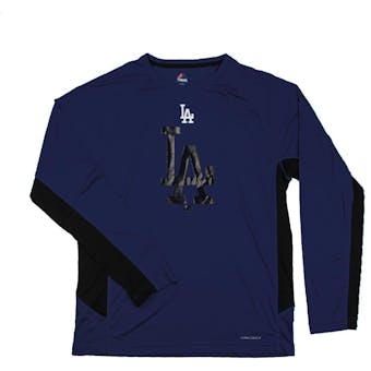 Los Angeles Dodgers Majestic Blue Batter Runner Cool Base Performance L/S Tee Shirt (Adult S)